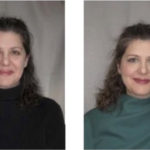 Side-by-side "before and after" pictures of Valerie Peterson - during color analysis